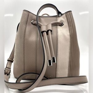 Calvin Klein Faux Leather Bucket Patch Work Bag Crossbody Nude Gabrianna Hobo